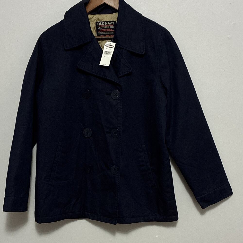 Vintage Old Navy Women's Utility Navy Blue Pea Trench Coat Light Jacket M 90s